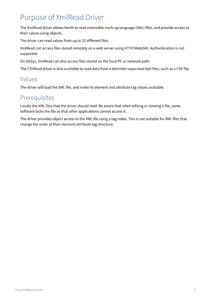 Preview thumbnail of page 3 of the XmlRead Driver Manual PDF document.